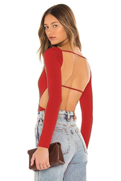 By Kul Design Жіночий червоний джерсовий боді - човник і декольте на спині