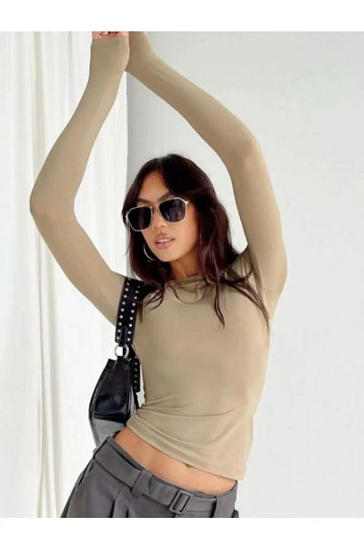 AtegeWear Crew Neck Μακρυμάνικο Crop Top - Μακρύ