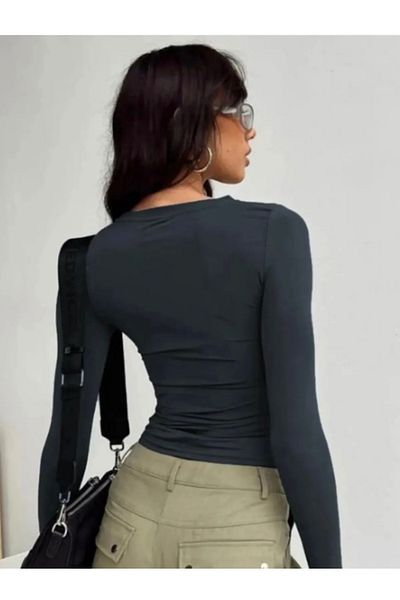 AtegeWear Crew Neck Μακρυμάνικο Crop Top - Μακρύ