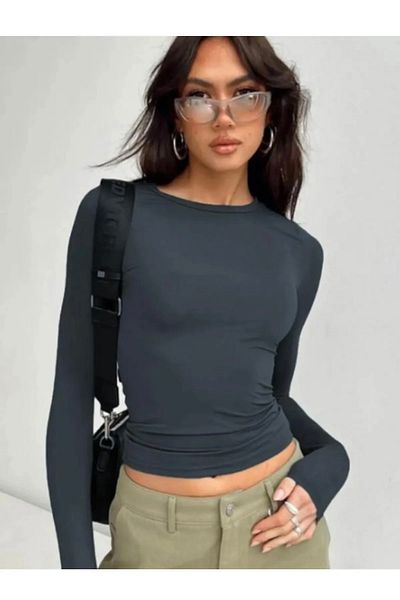 AtegeWear Crew Neck Μακρυμάνικο Crop Top - Μακρύ