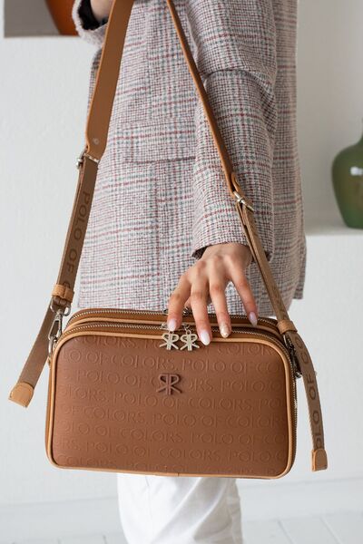 ImPolo Lili Krem Kamel Empirme Baskı Üç gözlü Kadın Omuz Çantası 17x28 Ebatında