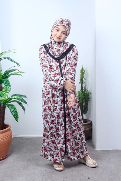 Kutay Collection Children's Prayer Dress - Floral Patterned, Young Ferace, Anti-Sweat Clothing