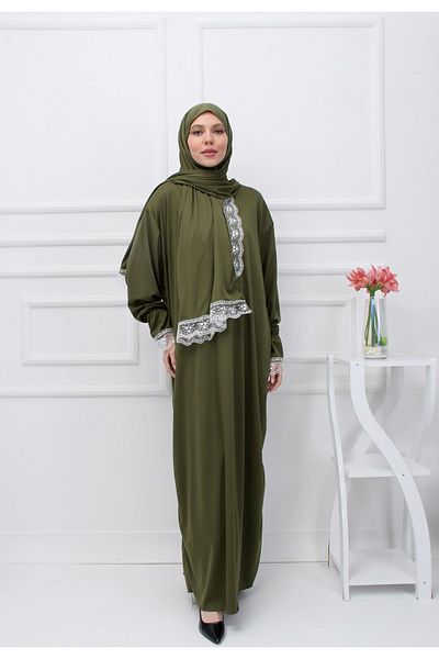 Kutay Collection Seasonal Women's Prayer Dress with Lace and Headscarf - Anti-Sweat Prayer Clothing