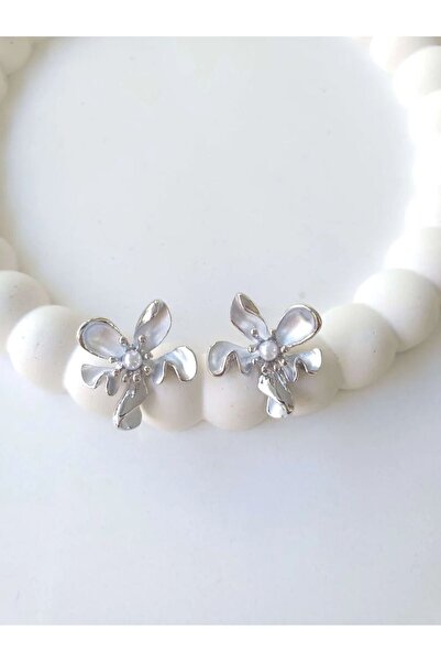 Vola Collection Steel Silver Pearl Flower Women's Earrings - Blossom Silver G...