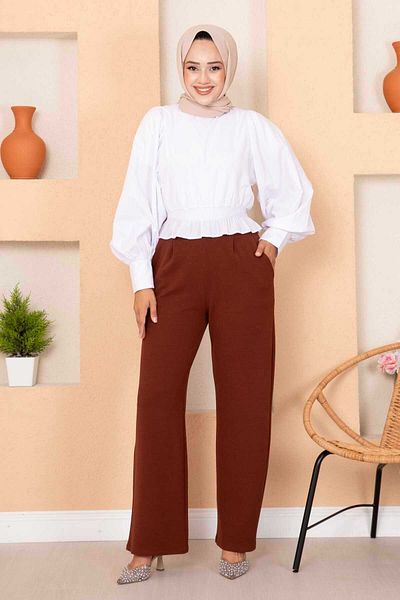 EBRUTESETTÜR Pleated Palazzo Trousers with Pocket Detail