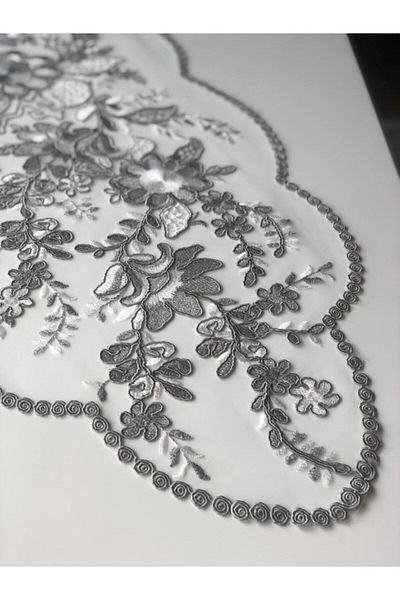 WENESSİ Cordone Embroidered Tulle Runner Cover (grey-cream)