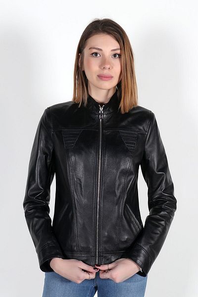 WOOG DERİ Selin Model Γυναικείο Μαύρο Μπουφάν από Γνήσιο Δέρμα