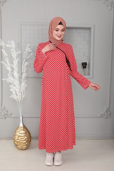 Kutay Collection Εποχιακό βαμβακερό φόρεμα προσευχής με πουά σχέδιο