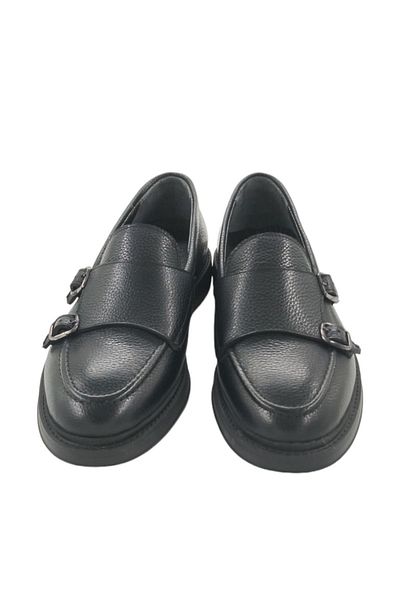 MİLONEK 20241395121   Men's Black Flotter - Casual, Double Buckle
