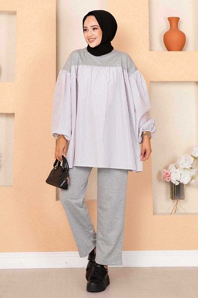 EBRUTESETTÜR Double Set with Balloon Sleeves and Pocket Detail
