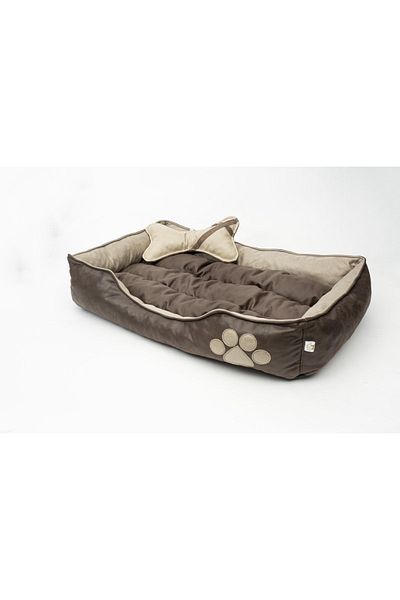 Patili Evler Coffee Cream Large Breed Dog Bed Xxl - Durable Nubuck Fabric and Bone Pillow Gift