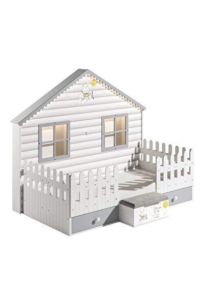 Meltem Smart Küçük Ev Montessori Çocuk Odası Gri Karyola 100x200 Cm