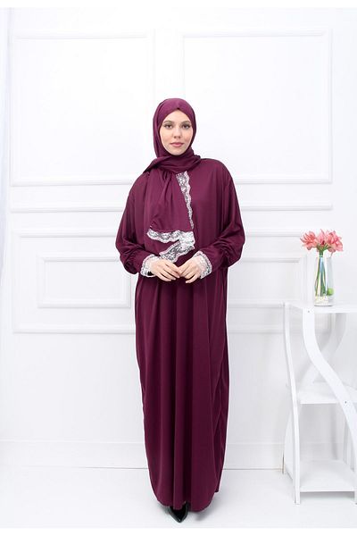 Kutay Collection Seasonal Women's Prayer Dress with Lace and Headscarf - Anti-Sweat Prayer Clothing
