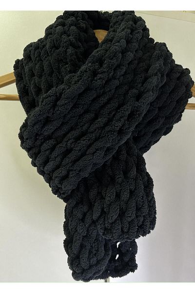 Alize Eșarfă Puffy 100% Lână moale tricotată manual Unisex Negru 180 * 19 Cm