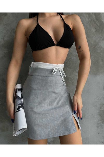 IŞILDA FASHION Women's Waisted Tape Mini Skirt