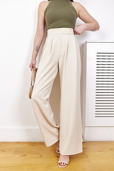 Askı Nişantaşı Stone Waist Velcro Collar Stitching Palazzo Trousers