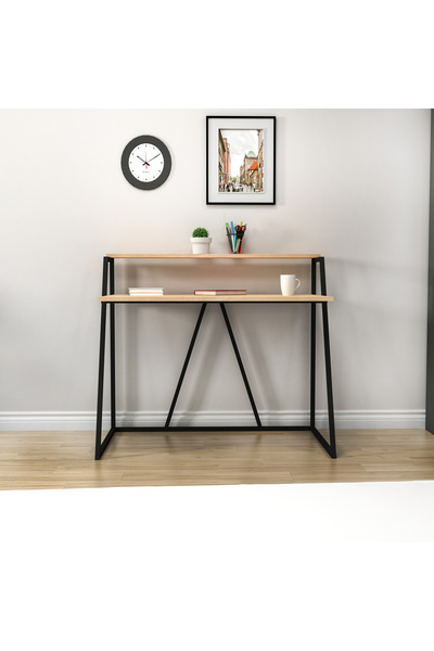 ARNETTİ Lorenzo Raflı Demir Ayaklı Çalışma Bilgisayar Masası, Safirmeşe Siyah Demir - Lorenzo