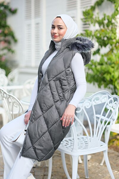 LOCCO Gray Hooded Double Pocket Vest