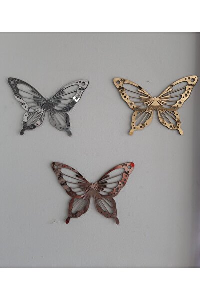 Numa Concept Kelebekler 3'lü Mdf Üzeri Gold, Gümüş, Rose Pleksi Duvar Dekoras...