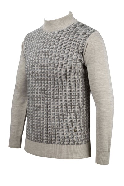 Çizgi Triko Чоловічий трикотажний светр у смужку - напівкомір, візерунковий трикотаж, класичний крій - 5002B