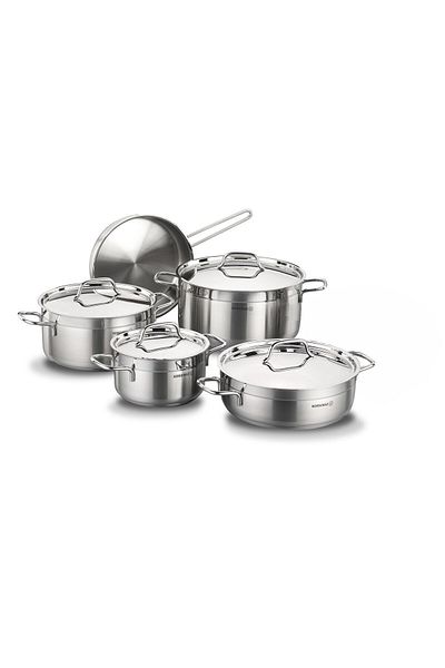 KORKMAZ Alfa Stainless Steel Cookware Set. 9 Pieces. 1.8lt - 3.5lt - 5.5lt - 3.5l - 2.7lt
