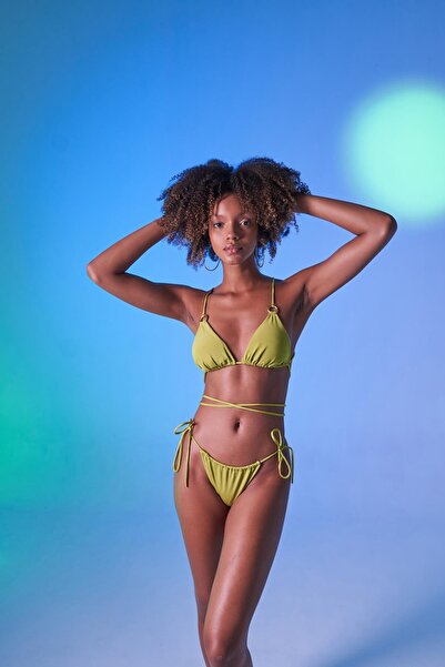 HOLLY LOLLY Lace Up U Cut Brazilian Model Slim Delphi Bikini Bottom Green