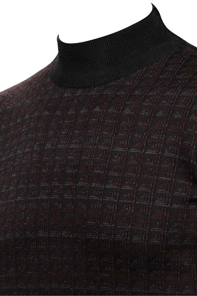 Çizgi Triko Чоловічий трикотажний светр у смужку - напівкомір, візерунковий трикотаж, класичний крій - 5002B