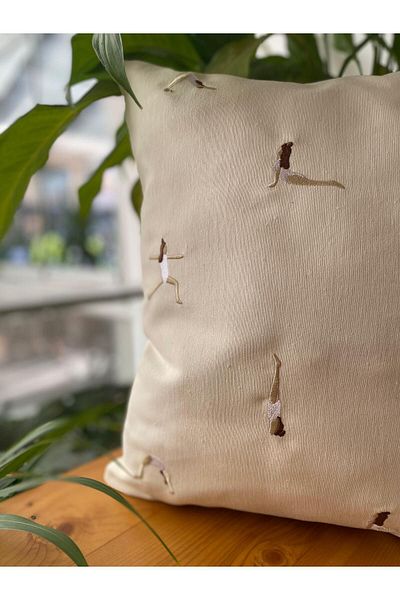 RahanDesign Yoga Patterned Embroidered Cotton Throw Pillow - 43*43cm Embroidered Pillow Case