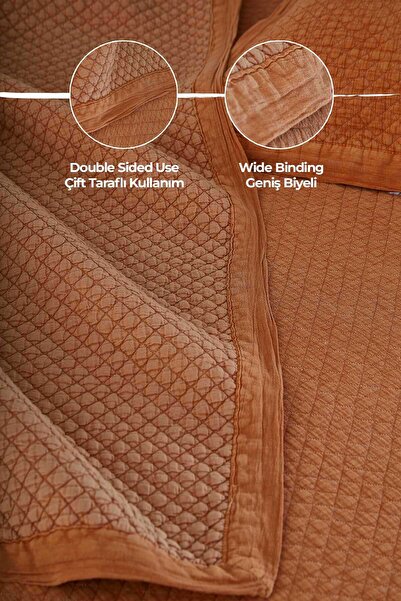 Evlen Home Collection 100% Cotton Double Pique Set Special Stone Washed Bedspread Luxury Soft Vitali Orange