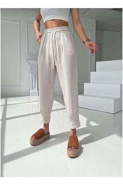 IŞILDA FASHION Жіночий одяг з льону з еластичною талією та плісированими штанами