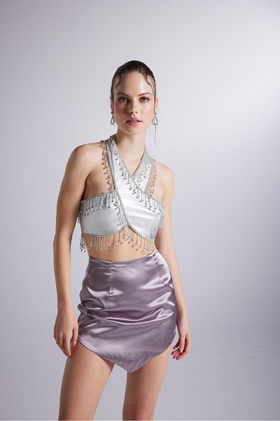 HOLLY LOLLY Triangle Cut Shiny Satin Blaze Skirt Gray