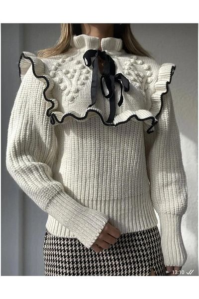 IŞILDA FASHION Îmbrăcăminte de damă Pulover elegant cu detaliu cu volan