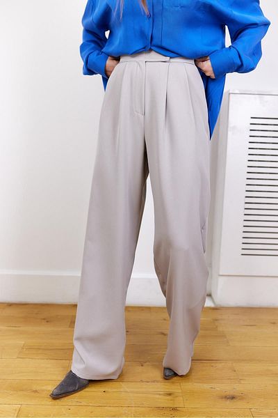 Askı Nişantaşı Gray Velcro Waist Clamp Stitching Palazzo Trousers