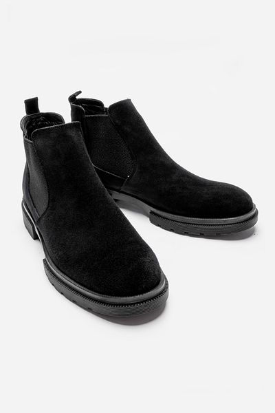 LUSIVE Genuine Leather Black Non-Slip Sole Suede Chelsea Winter Men's Boots Luass25Al0029