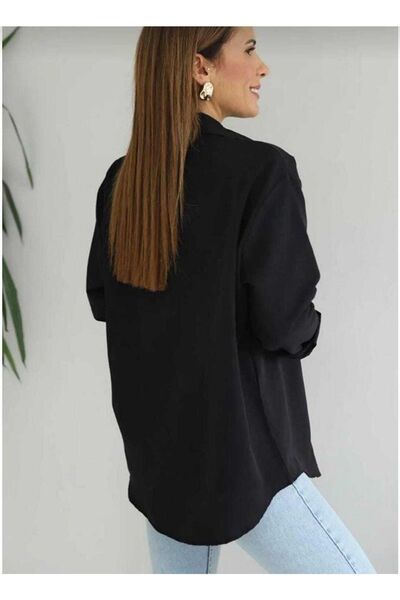 IŞILDA FASHION Dámské oblečení Basic černá bílá oversize dvoudílná košile s dlouhým rukávem