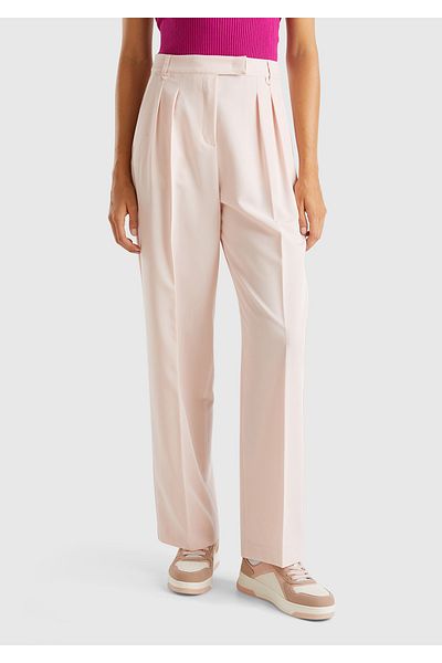 United Colors of Benetton Powder Pink Viscose Women's Pants - Back Cover, Pocket, Wide Leg