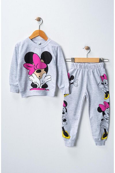 Teymbaby Mickey Printed Cotton Girl's Long Sleeve Sweatshirt and Tracksuit Set
