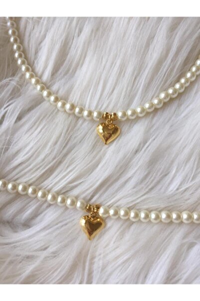 Everglow Jewelry 2'li Incili Gold Kalp Uçlu Kolye Ve Bileklik Seti