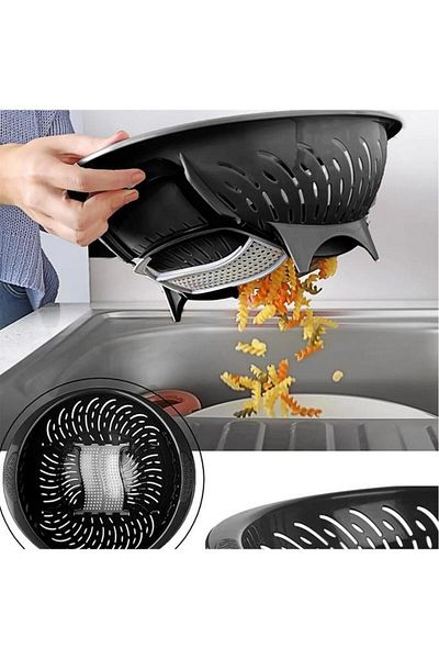 Tiesa Home Black Plastic - Smart Pasta, Vegetable and Fruit Strainer with Openable Lid