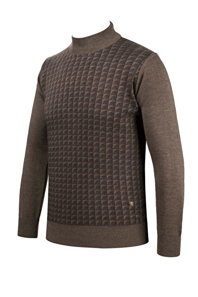 Çizgi Triko Çizgi Triko Erkek Yarım Balıkçı Yaka Triko Kazak Desenli Çelik Örgü Klasik Kalıp - 5002B