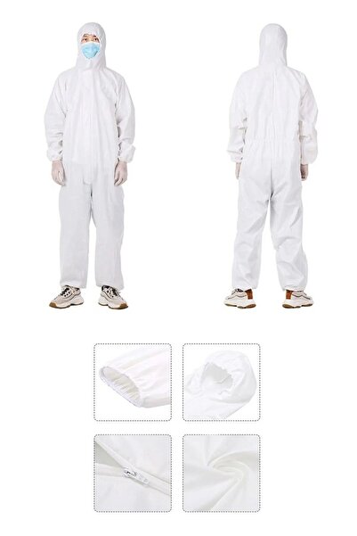 ayliz plast&ambalaj Ayliz Plast Ambalaj Tek Kullanımlık(5 ADET)lamineli Beyaz Tulum 60gr Sıvı Geçirmez Koruyucu Elbise