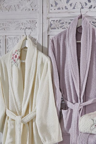 ELVİRAHOME 100% Cotton 3D Embroidery 6 Piece Family Bathrobe Set, Bathrobe Set, Dowry Set