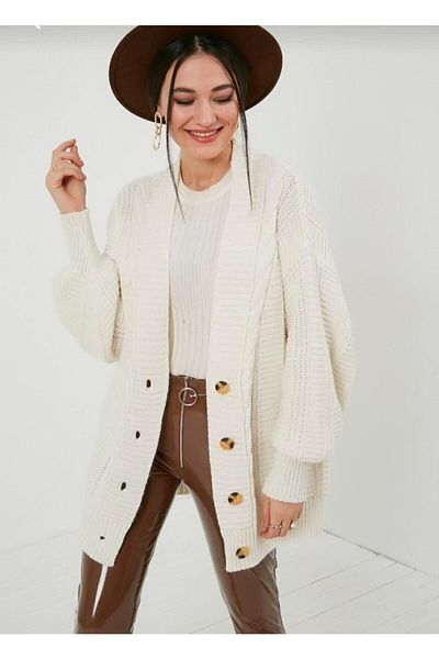 IŞILDA FASHION Cardigan tricotat cu model bej pentru femei