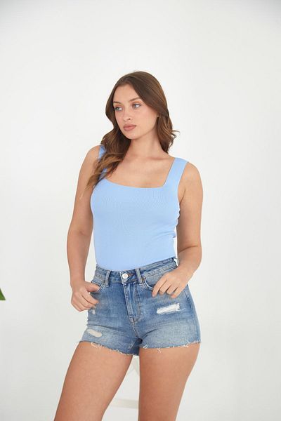 Pearls of Home Dámský Crop Top – Modrý – Vypasovaný Crop – 15 různých barevných možností – Pružný pletený úplet Dámské tílko