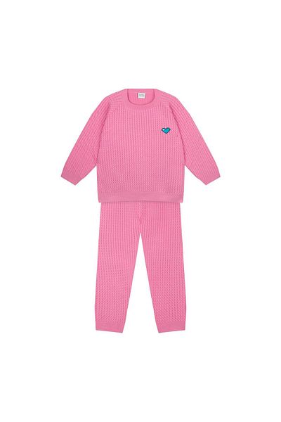 Antebies Pink Herringbone Embroidered Heart Sweater and Pants Set - Se
