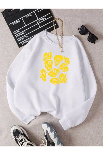 BENROMA Unisex Παιδικό φούτερ - Smiling Faces Printed, Crew Neck