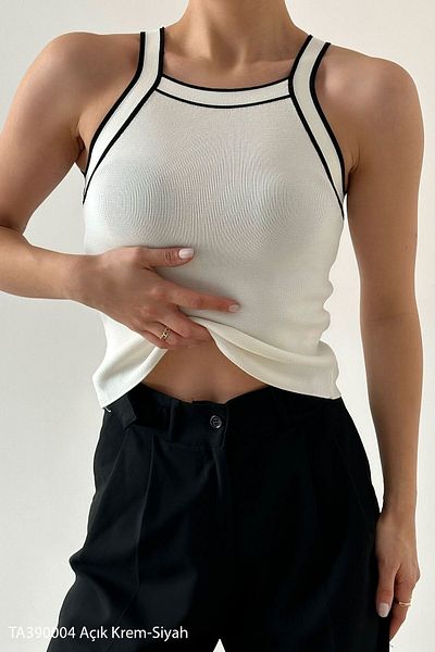 Rhosus Women's Black Contrast Halter Collar with Slim White Stripes
