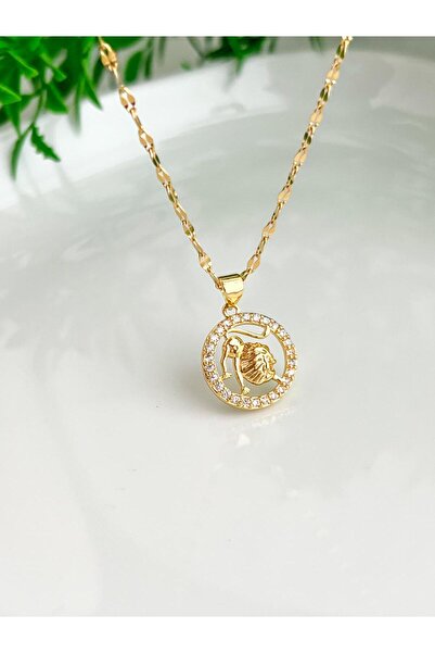 ALEYKA 316L PASLANMAZ ÇELİK KARARMAZ ZİRKON TAŞLI ASLAN BURÇ KOLYESİ