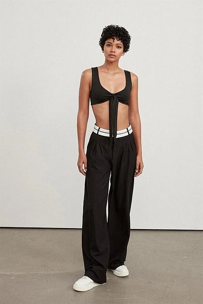 IŞILDA FASHION Dámské oděvní reverzní pás s vysokým pasem černé kalhoty Palazzo
