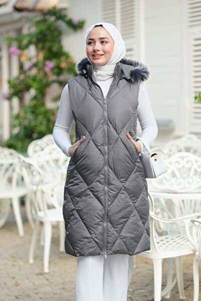 LOCCO Gray Hooded Double Pocket Vest